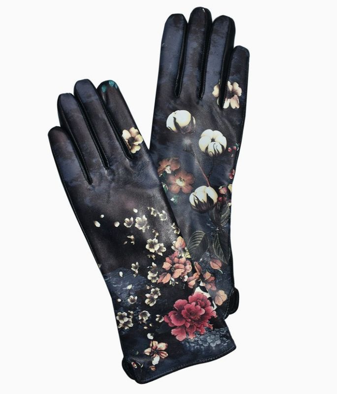 Dupatta Designs Magnolia Floral Print Leather Gloves