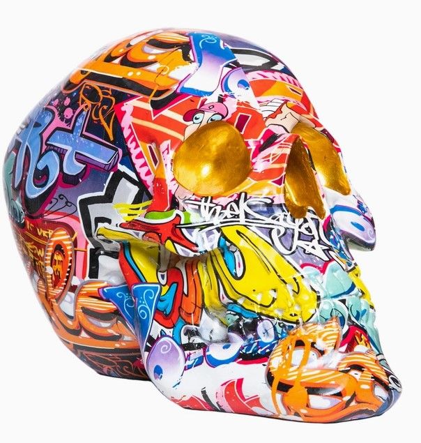Interior Illusions Plus Hand Painted Street Art Skull - 10.5" Long