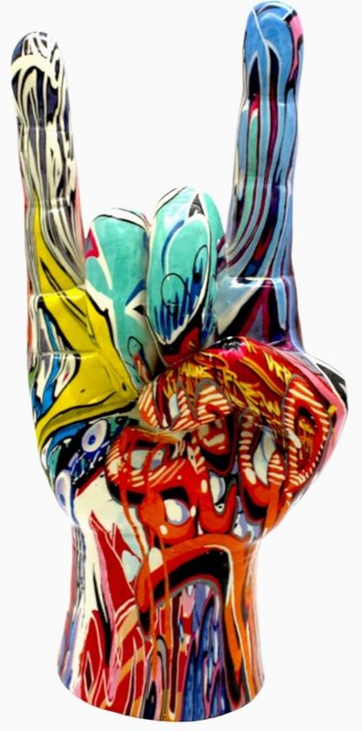 Interior Illusions Plus XXL Street Art Rock On Hand Tabletop Sculpture - 11" Tall