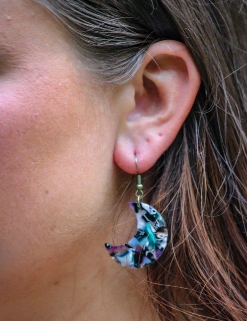Kentucky Moon Purple Blue Crescent Moon Earrings