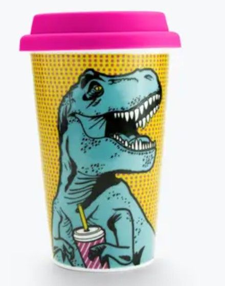 Across the Pond T-Rex Double Walled Travel Mug With Silicone Lid