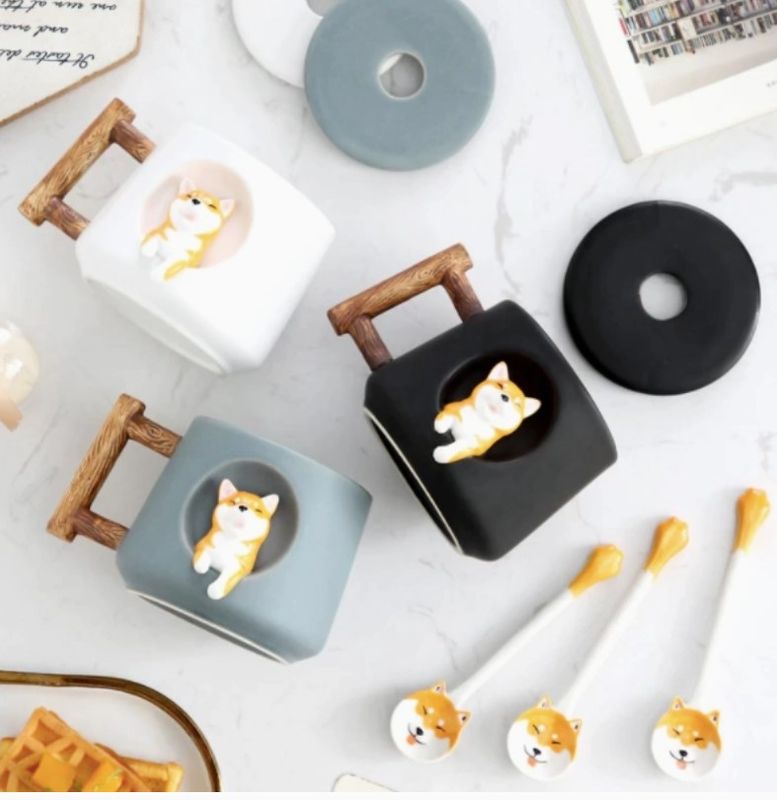 Homerely Shiba Inu Mug w Lid & Spoon
