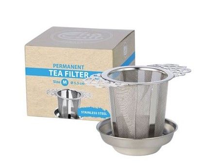 D&B Tea Filter Strainer Stainless Scrolled 2 Sided with Rest