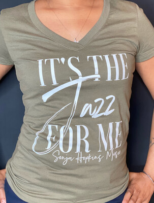 It’s The Jazz For Me Army Green V-Neck