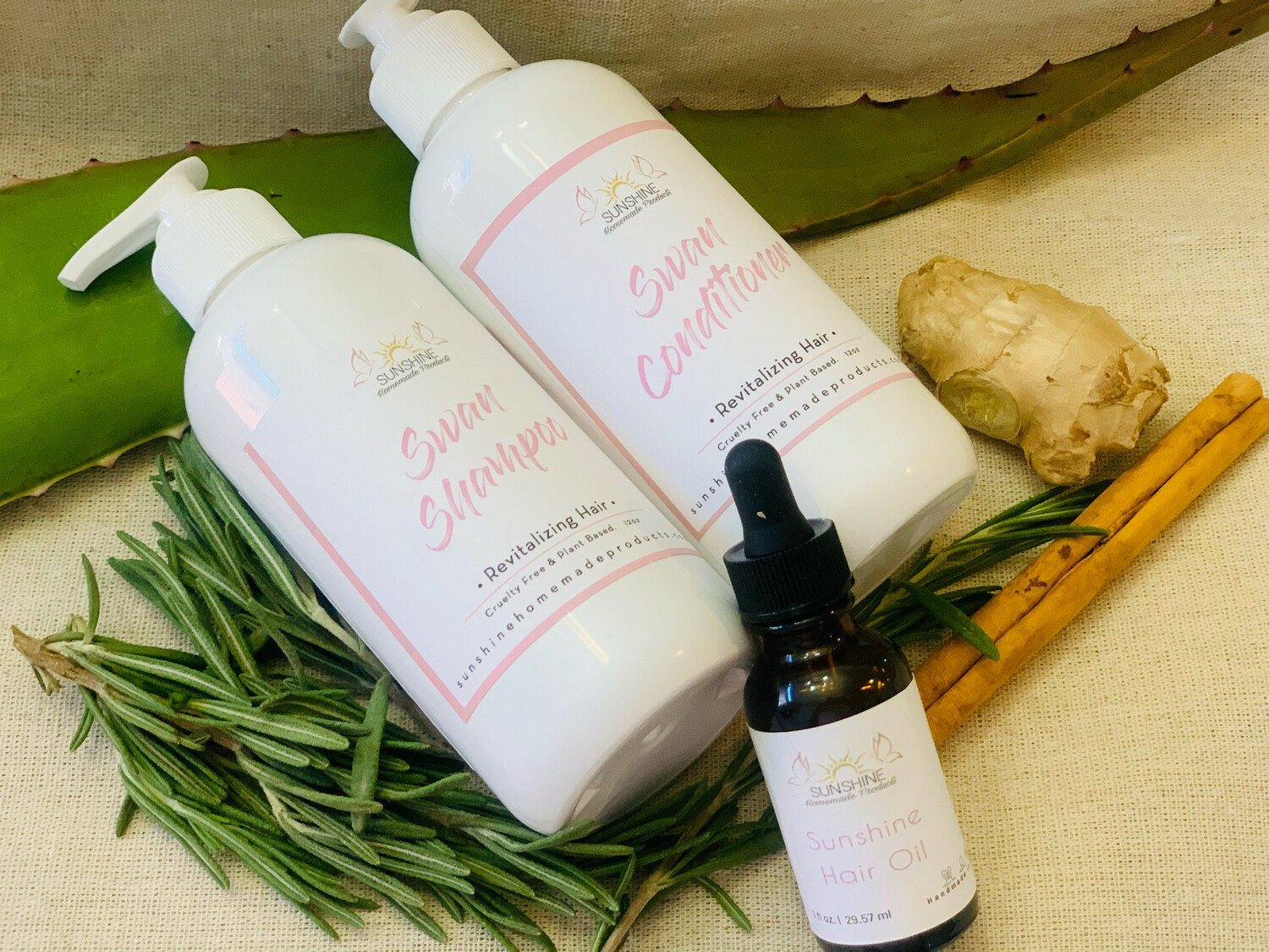 Swan Shampoo &amp; Conditioner 12 oz &amp; Sunshine Hair Oil