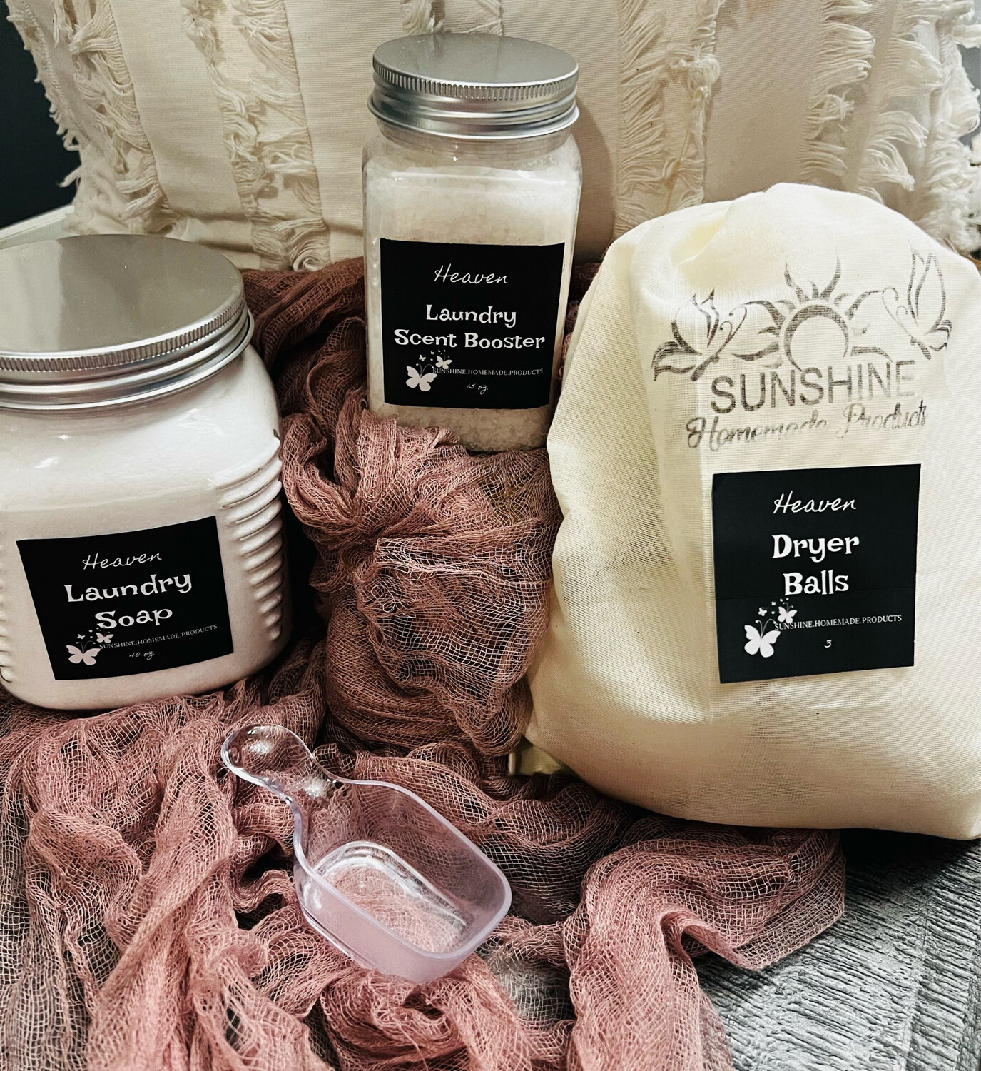 Heaven Laundry Starter Kit, Soap, Booster, Spoon and Dryer Balls
