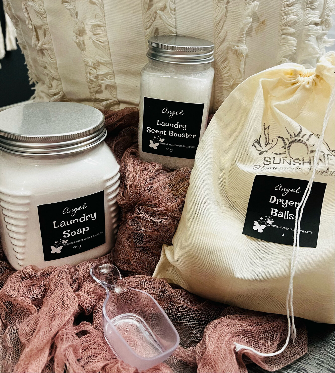 Angel Laundry Starter Kit: Soap, Booster, Spoon and Dryer Balls 