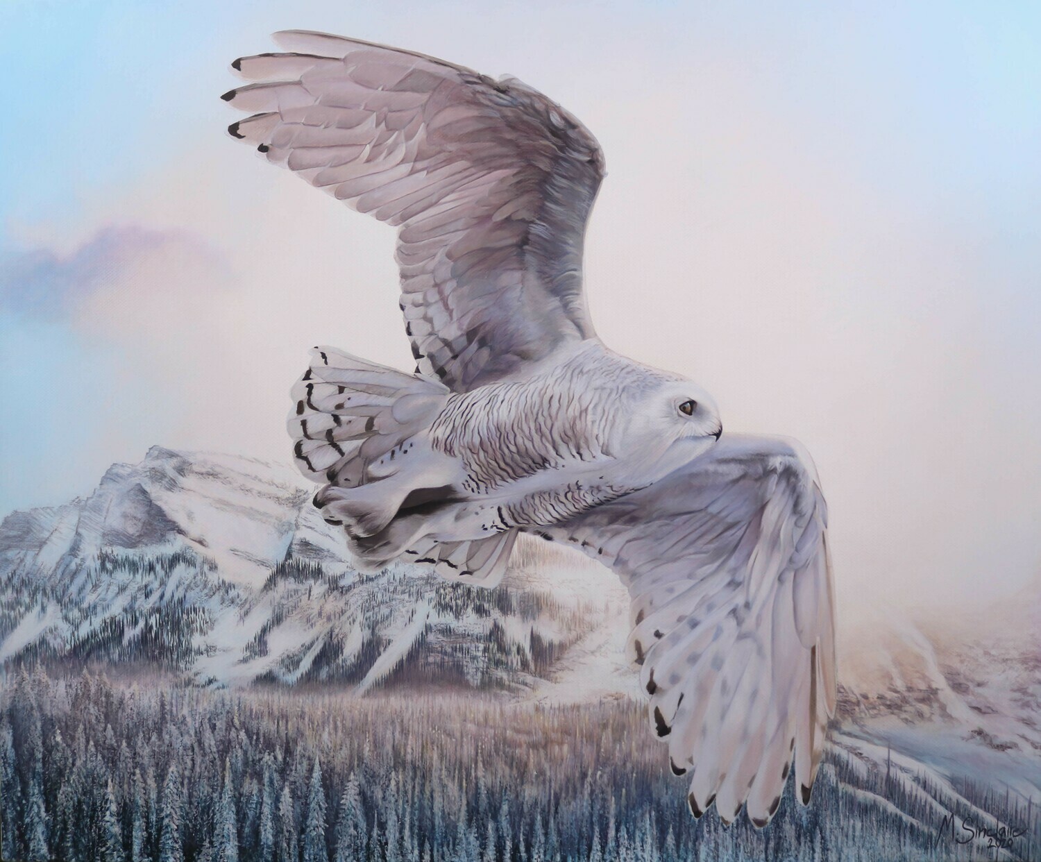 Original painting "Flying Snowy Owl"