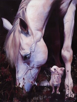 Original painting "Horse with Chihuahua Luna"