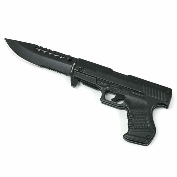 8" Pistol Hand Gun Style Spring Assisted Open Folding Pocket Knife