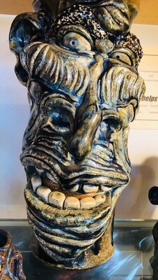 SOLD..Twisted Grandfather Face /ceramic vase by Tom Phelps