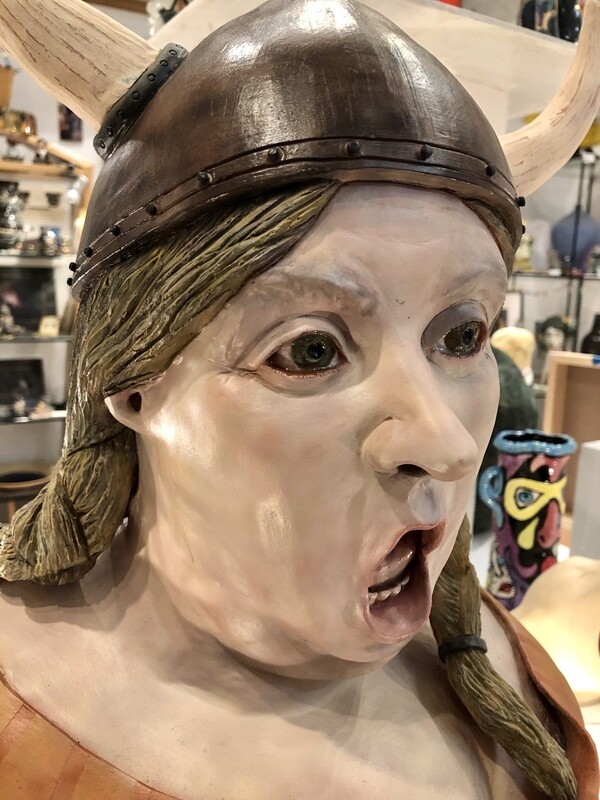 Von Hilda Screams for Justice! Portrait sculpture by Lesley Hildreth