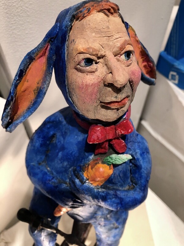 Jack Rabbit Man on Bicycle sculpture by John Tobin