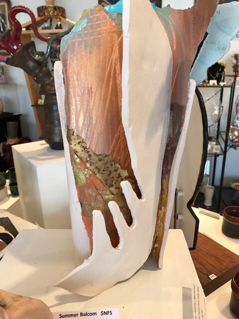 Large Abstract Slab worked sculpture-vase by Shoni Labovitz