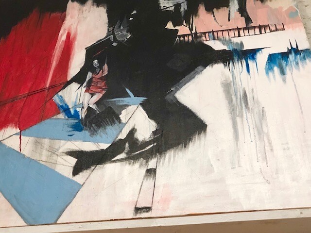 Fashion Woman inlaid into expressionist painting- Dennis Wymer