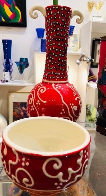 Red Polkadot Surrealist Vase & Cup by Steven Summerville Red Polkadot Surrealist Vase & Cup by Steven Summerville