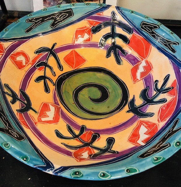 Large Hand Painted Ceramic Platter -Salad Bowl by Marilee Hall Large Hand Painted Ceramic Platter -Salad Bowl by Marilee Hall
