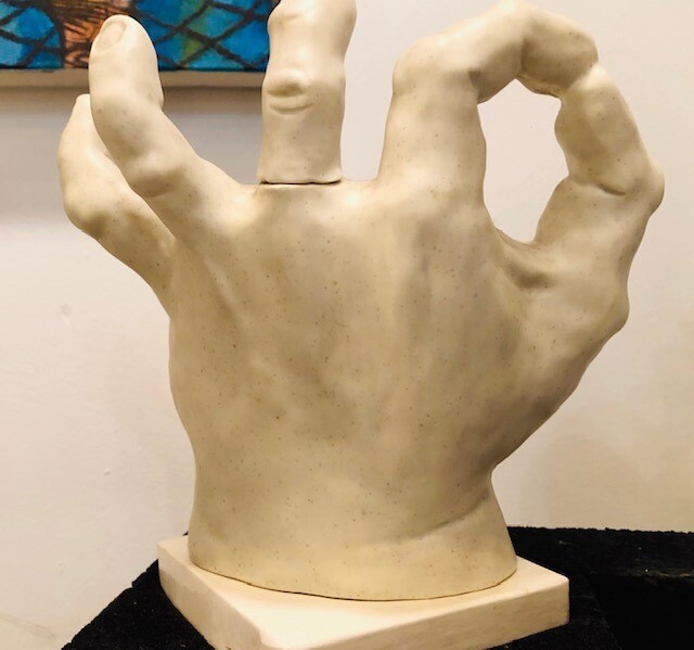 "It's Okay" Hand Sculpture made in to Tea Pot by Genna Gurvich