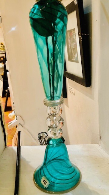 "That Glass Girl" elegant green vase by Lisa McCormack of Texas