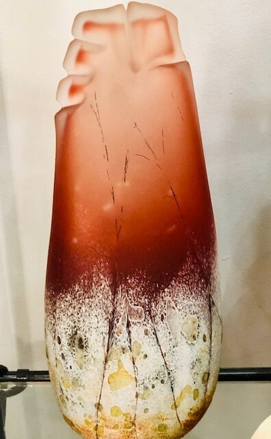 Frosted & Glazed Glass Urn-Vase by artist from Staunton, VA.