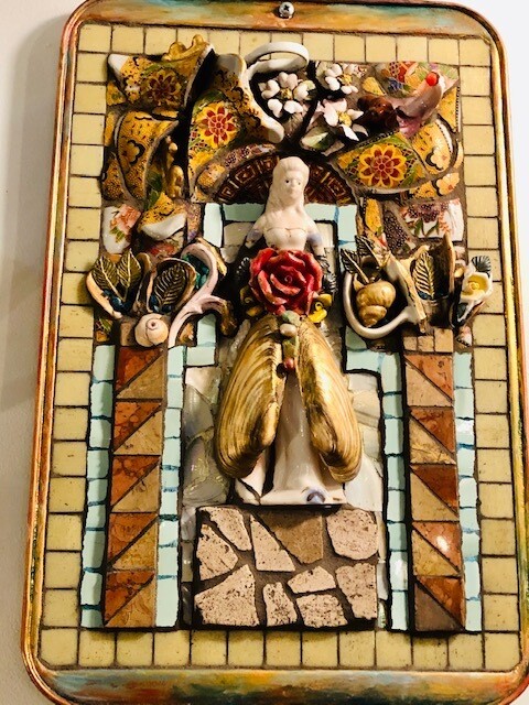 Porcelain Madonna Tea Cups and Glass Mosaics by Tunde Hidvegi