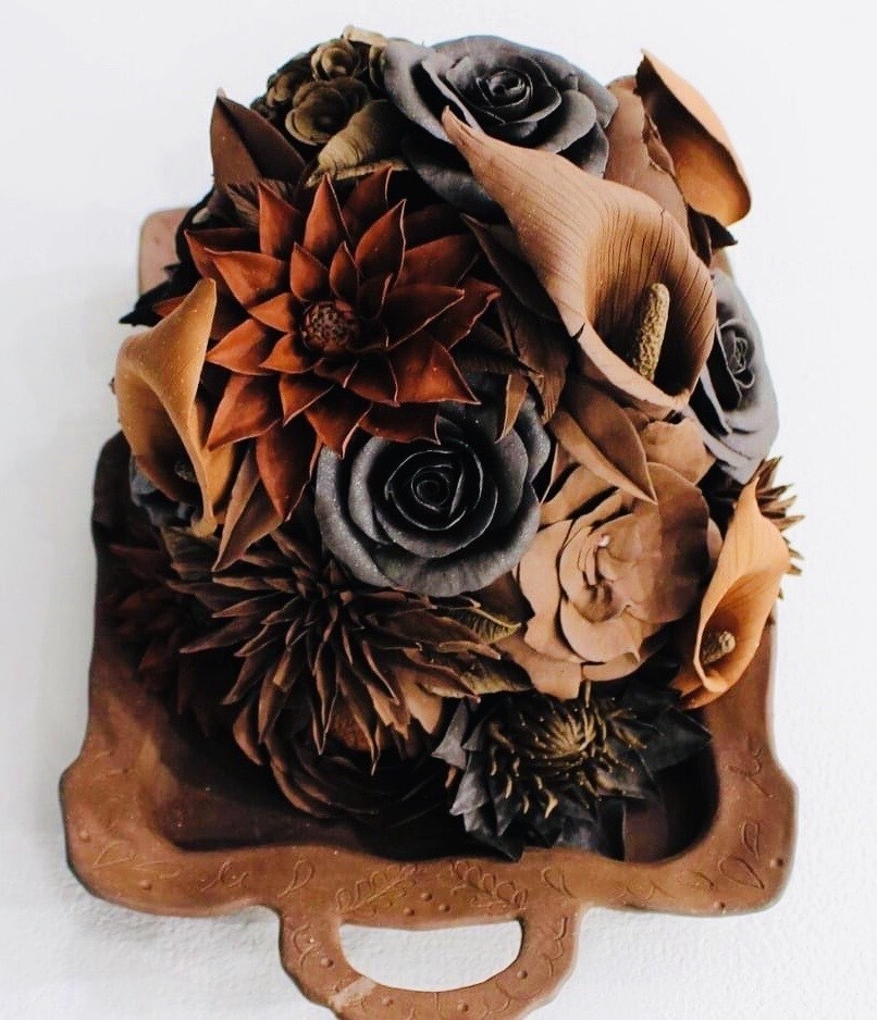 Multiple Floral Porcelain & Terracotta Ceramic Sculpture by Gina Pisto Multiple Floral Porcelain & Terracotta Ceramic Sculpture by Gina Pisto