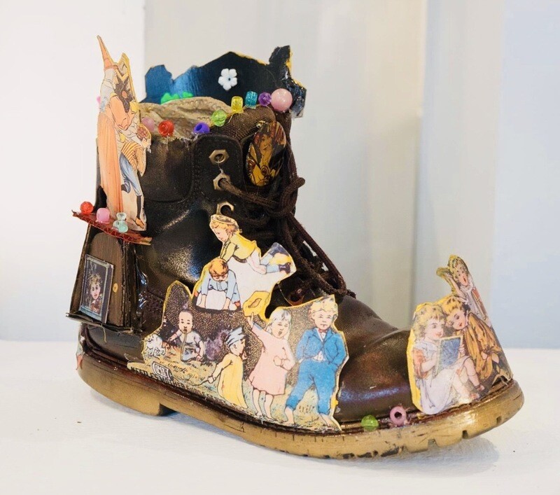 "The Old Mother and the Shoe" multi- Collage images by John Crutchfield