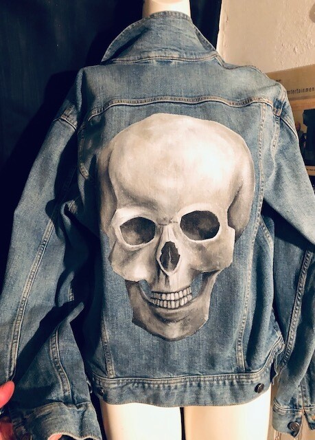 "​Skull Image" Hand painted Blue Jean Denim Jackets by Nicola Merriman​