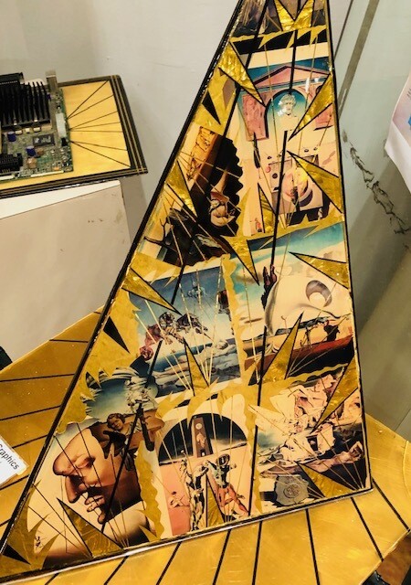 Large Pryramid Triangle sculpture with Dali & Kandinsky by John Crutchfield