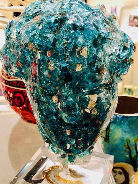 SOLD..Artemis Glass head in green blue by John Denis of Miami