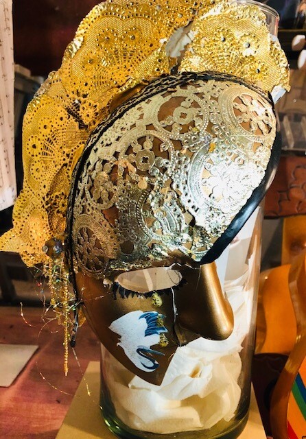 Gold Lame Mixed Media Mask-by John T. Crutchfield Gold Lame Mixed Media Mask-by John T. Crutchfield