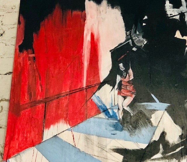 Fashion Woman inlaid into expressionist painting by Dennis Wymer