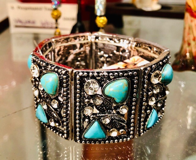Sterling Stretched bracelet turquoise stones Sterling Stretched bracelet turquoise stones