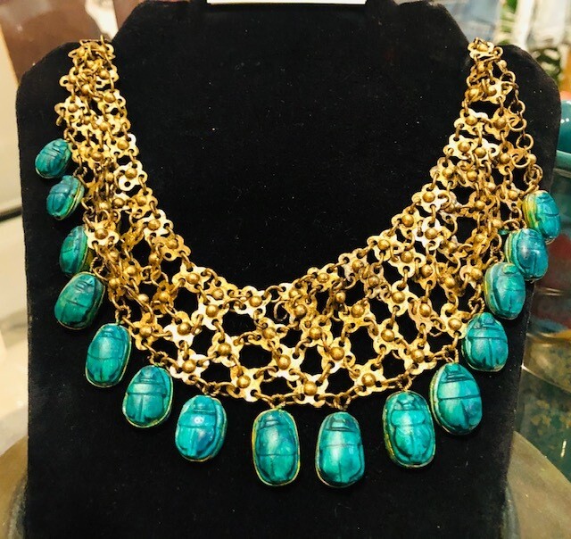 Egyptian Scarab beaded brass multi linked Cleopatra necklace Egyptian Scarab beaded brass multi linked Cleopatra necklace