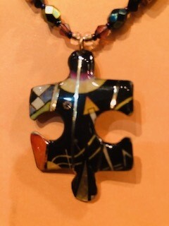 Kandinsky puzzle piece Hand Rolled Beaded necklace with Savowrsky crystal Kandinsky puzzle piece Hand Rolled Beaded necklace with Savowrsky crystal