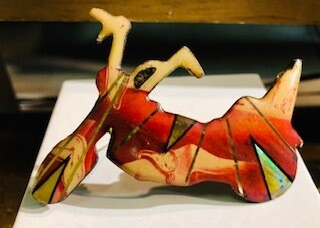 Motorcycle Pin art Dali colors & Gold Motorcycle Pin art Dali colors & Gold