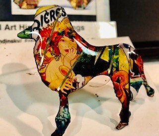 Large Poodle dog Pin Mucha colors & Gold