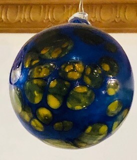 Cobalt Blue green Blown Glass Christmas Balls