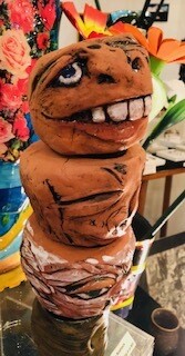 Three Heads Up ceramic Terra Cota sculpture