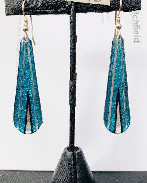 Blue Metallic Oblong Earrings Blue Metallic Oblong Earrings