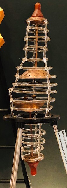 Lamp Worked Glass-Copper forms sculpture on tripod by-Brittany Arnold