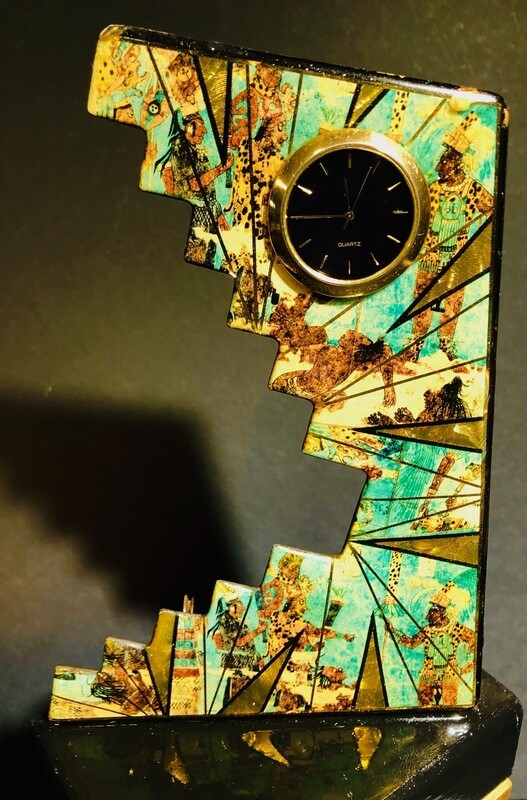 Turquoise Blue Azteck Step-Ladder Clock