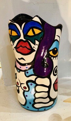 Pagliacci Clown Face Vases formed in clay by Doreen Baskins