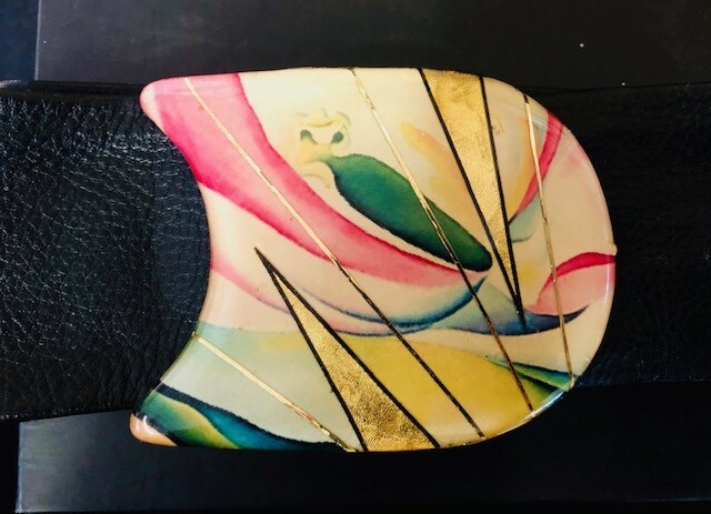 Georgia O Keefe Flower Belt Buckle & Black leather belt Made Georgia O Keefe Flower Belt Buckle & Black leather belt Made