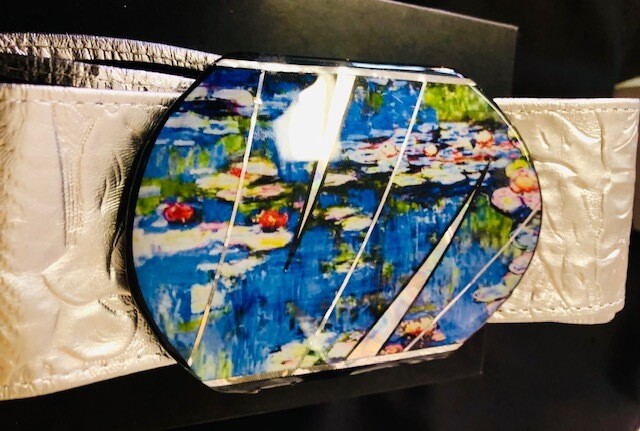 Monet Impressionist Belt Buckle & Black leather belt
