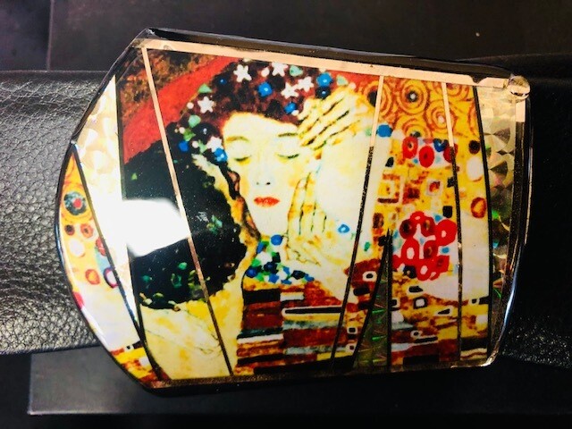 Gustav Klimt Art Nouveau Belt Buckle & Black leather belt Gustav Klimt Art Nouveau Belt Buckle & Black leather belt