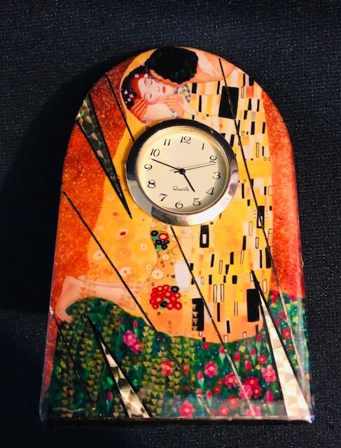Oval Watch-Clock with Klimt inlaid Paintings