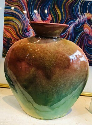 Oval Greenish ceramic vase - Charlie Nalle