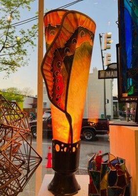 Batik Silk Cylinder Lanterns set in ceramic bases
by Barbara Wood of Arizona.