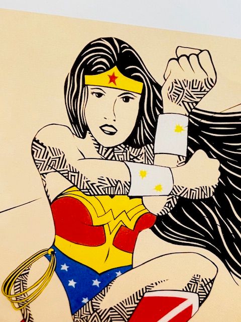"Wonder woman" Nickolai Walko Scrafito Etched Paintings Framed
